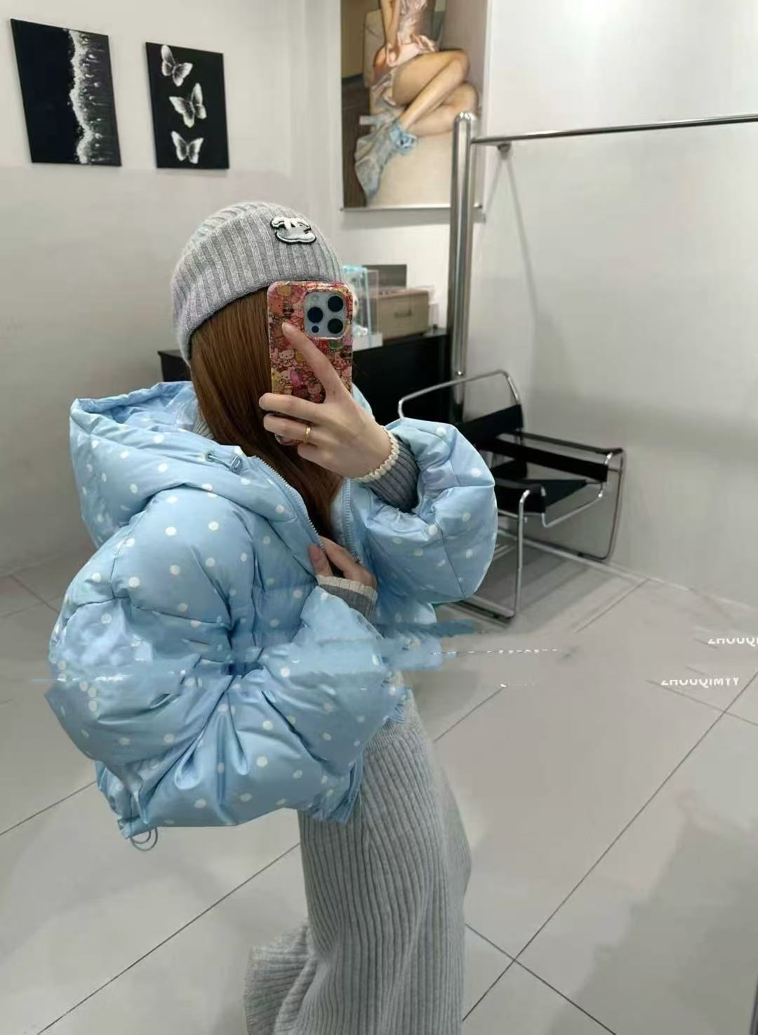 悠悠 90 绒  泡菜冬季新款洋气韩版蓝色点点保暖外套