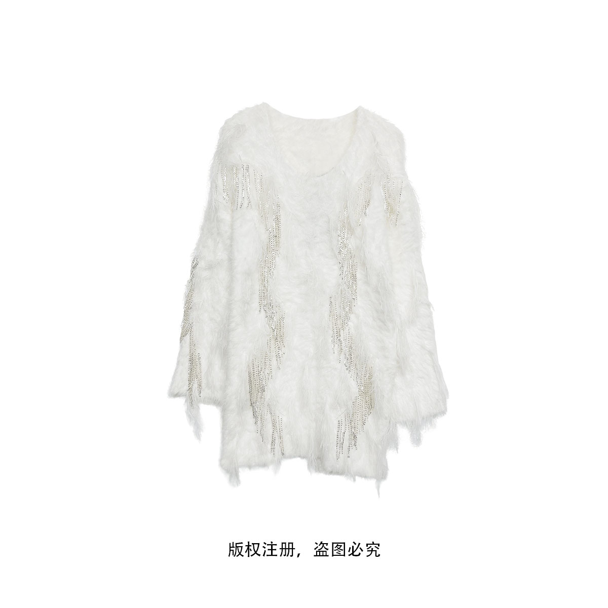 【清姐专属】轻奢蕾丝气质网红白色针织时尚宽松套头2412002