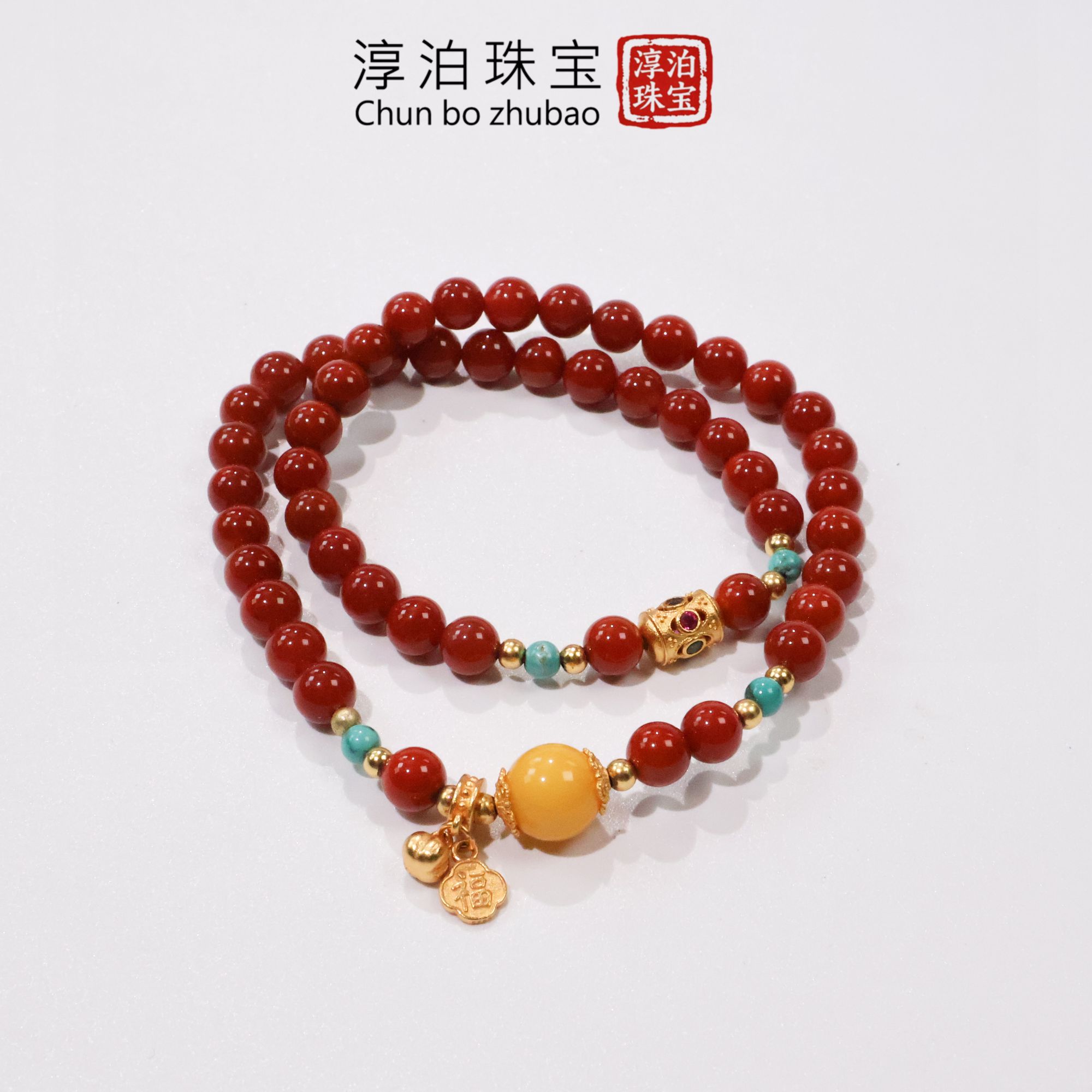 【天然南红手串+蜜蜡+925银款】 轻奢时尚百搭双圈  多样性发其一