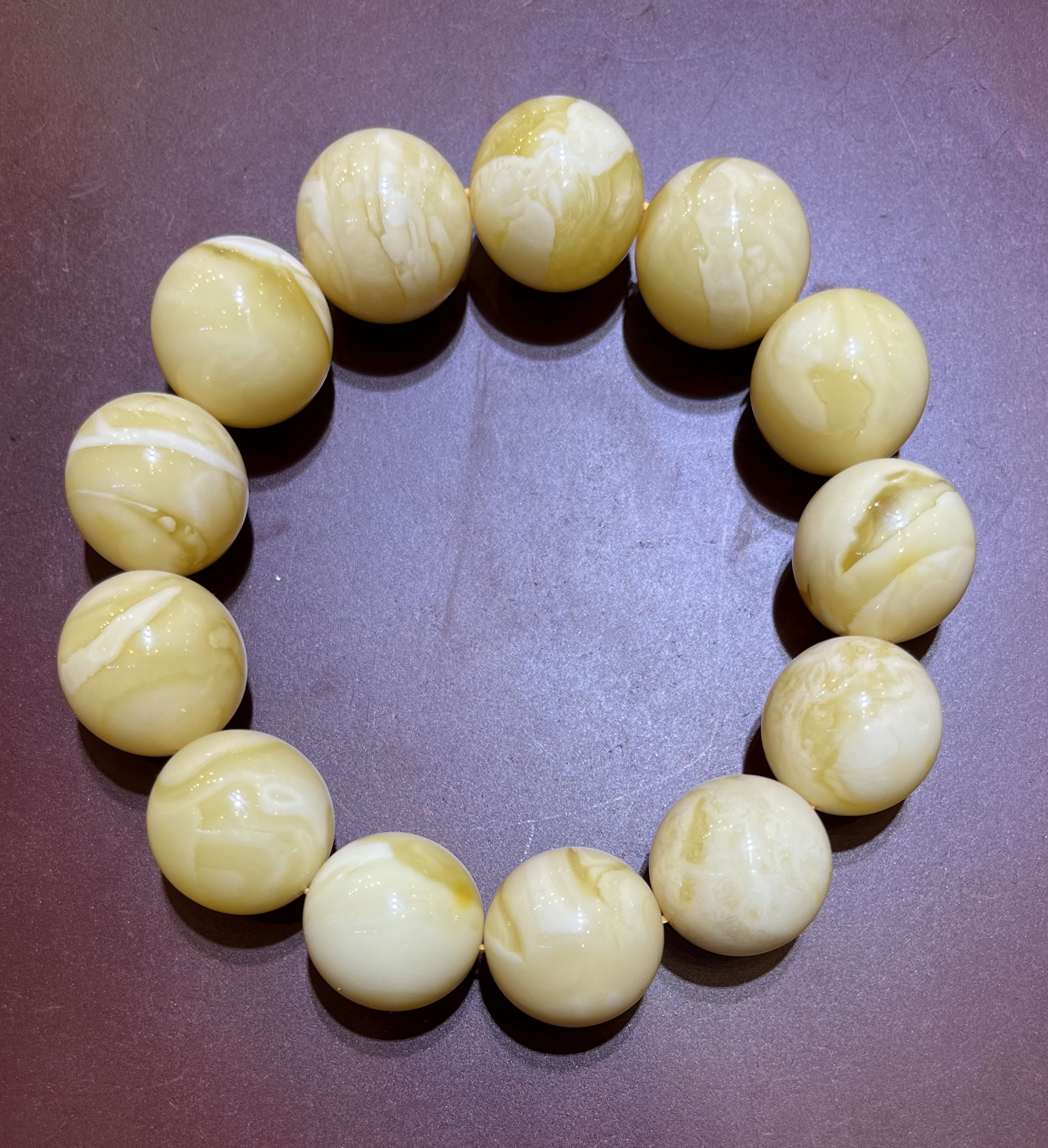 琥珀俄白蜜蜡圆珠手串，17m+，40g，天然原矿保真