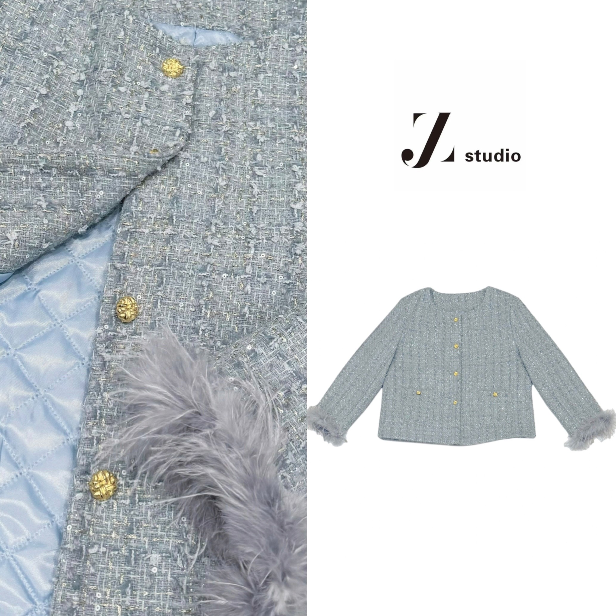 A3大码胖M加棉冬季法式千金亮片毛毛袖高级复古加厚上衣外套