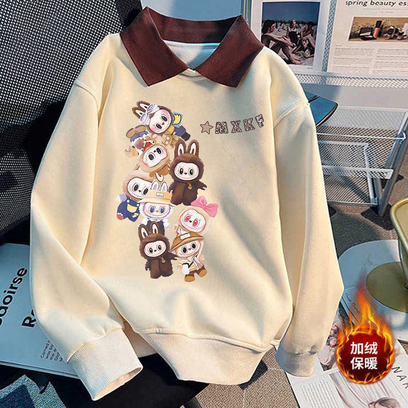 女童翻领卫衣秋冬2025新款洋时尚气童装潮流女童加绒衣服儿童上衣