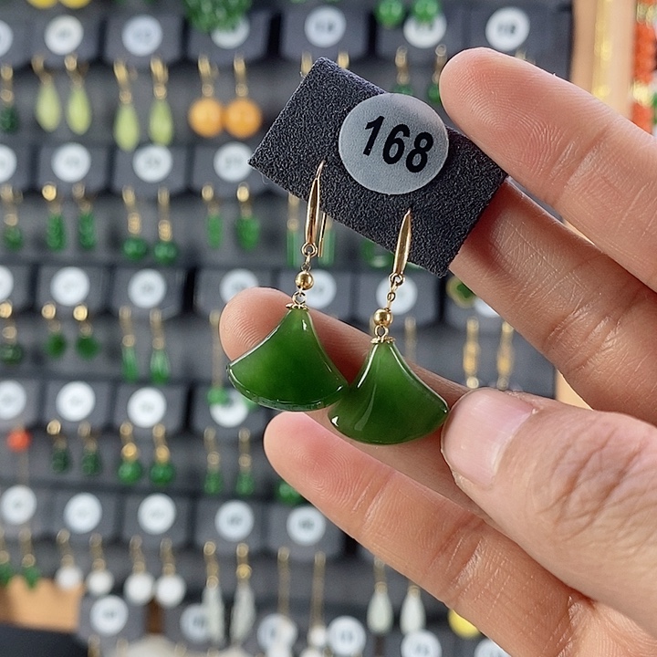 和田玉耳饰18K金镶嵌诗*