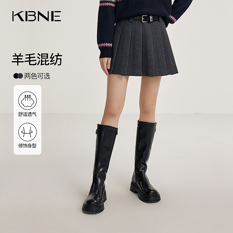 KBNE半身裙女款爆款2025新款学院风时尚百褶裙毛呢短裙秋冬半身裙