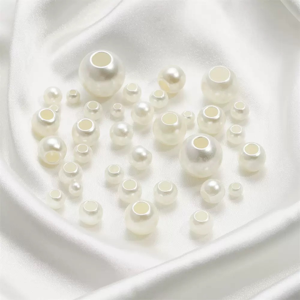 【合欢】高亮大孔米白色仿珍珠子手工编织穿珠大孔珍珠diy配件