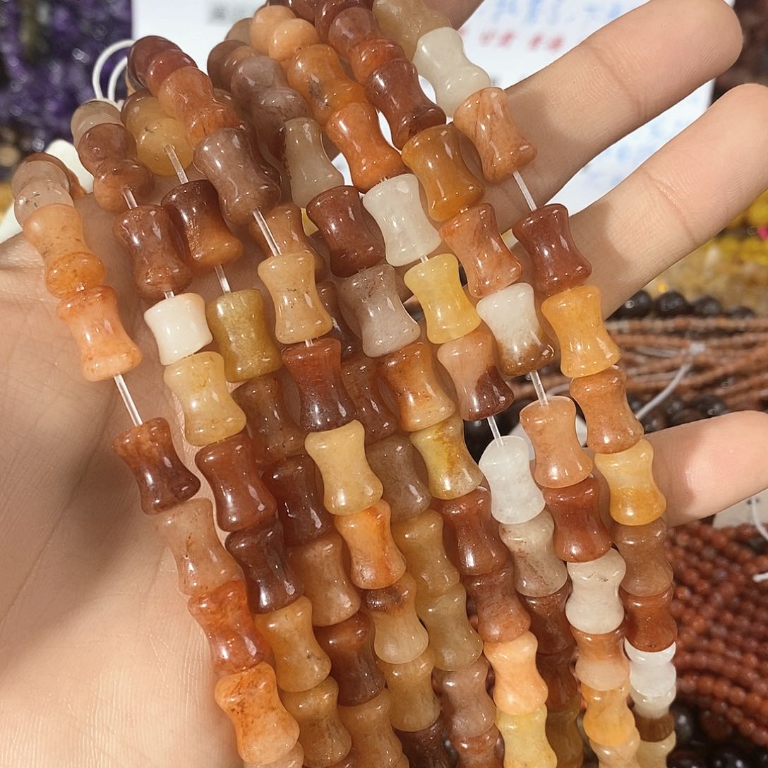 玛瑙/玉髓合金珠宝半成品一条天然12X8mm金丝玉竹节