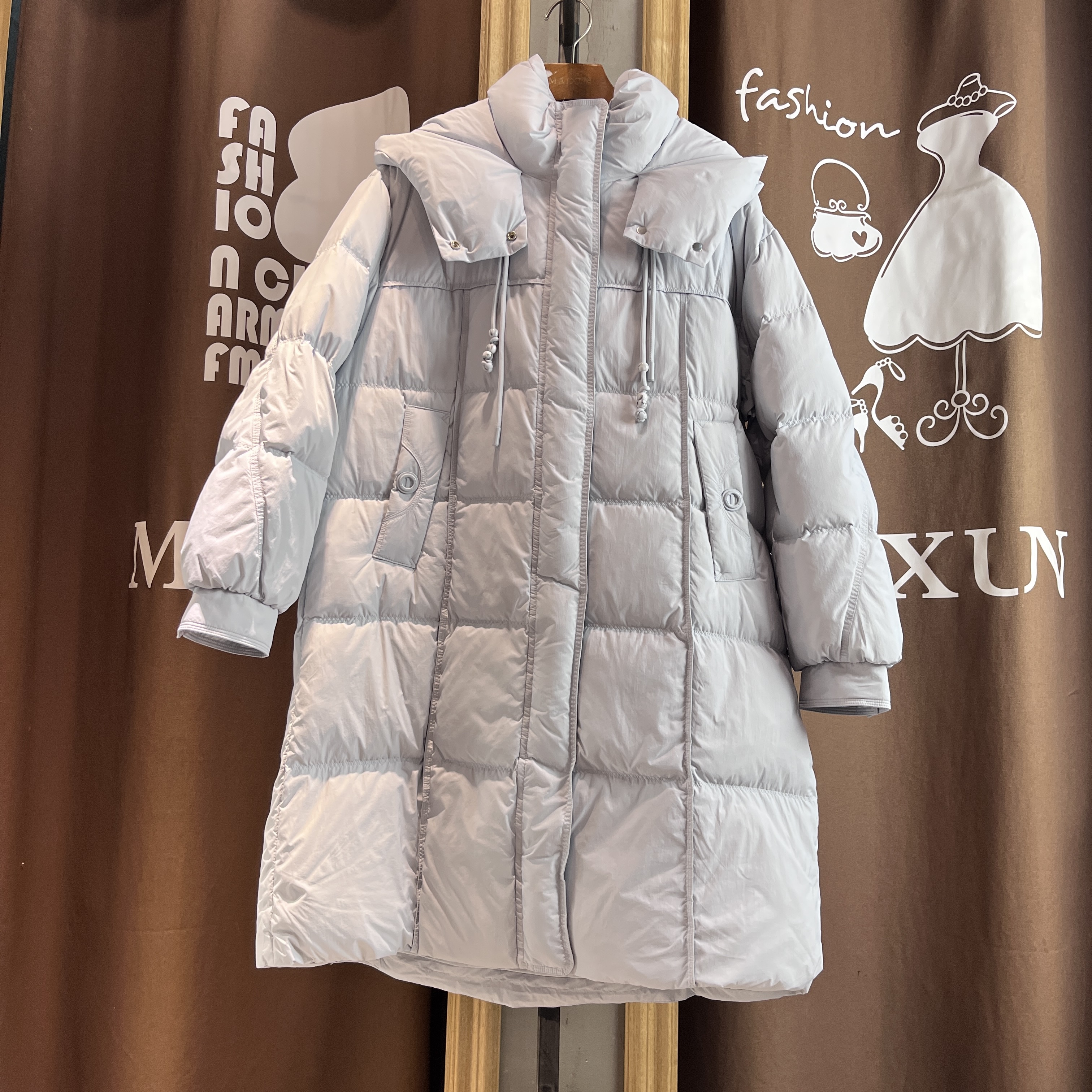 麦寻冬季YRLLS01Z天空蓝连帽长款加厚棉雨