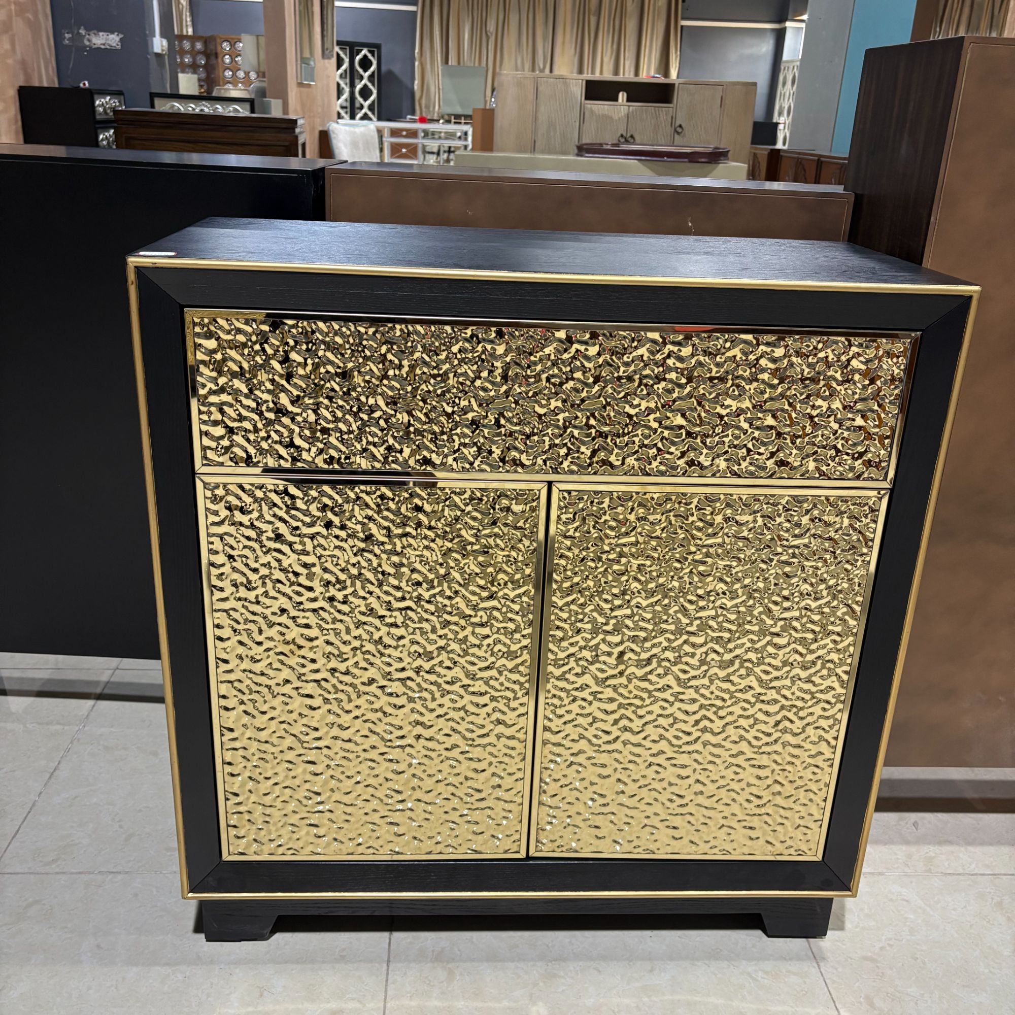 金色水波纹复古一斗双开门轻奢鞋柜餐边柜玄关柜客厅家用大容量