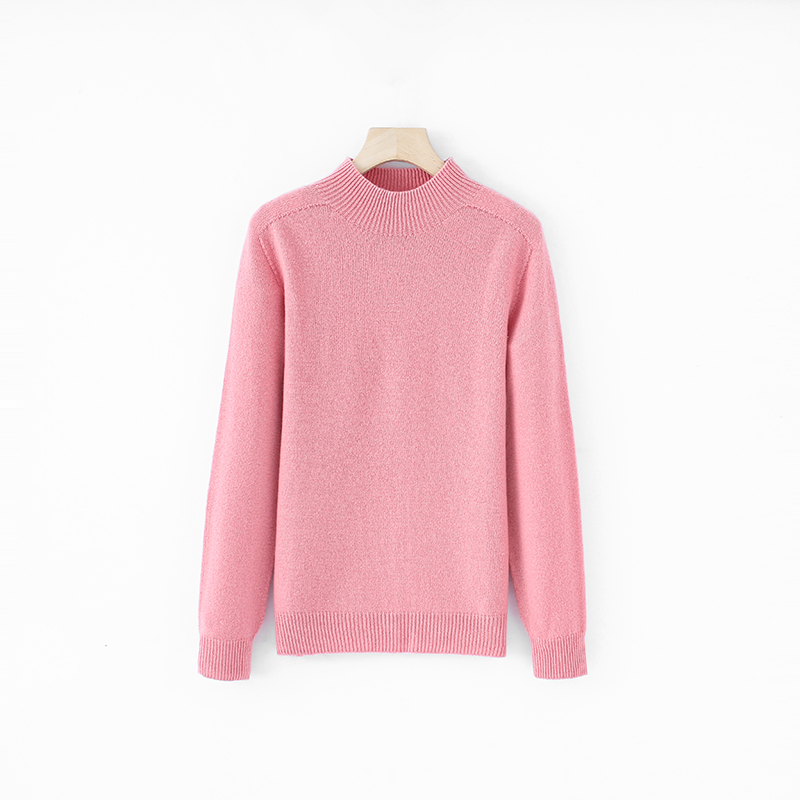 纯色宽松型半高领常规女士内搭针织长袖衫镂空YS-9902