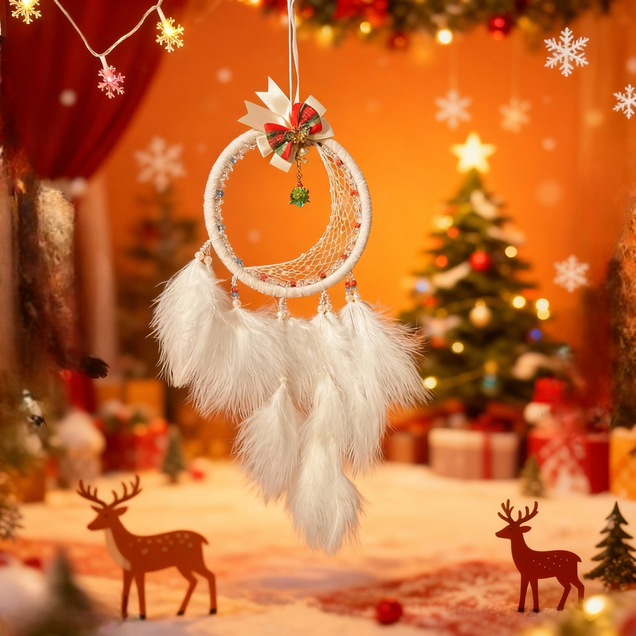 捕梦网挂饰少女心圣诞节房间卧室墙面装饰手工羽毛编织圣诞礼物