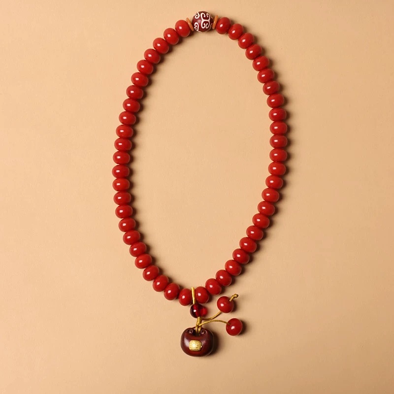 红菩提算盘珠双圈+福坠+祥云珠（无礼盒）K260