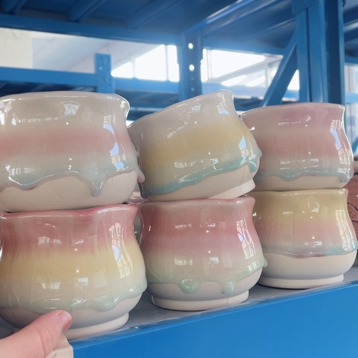 陶瓷9*8半手工花盆浮力炸随机2个