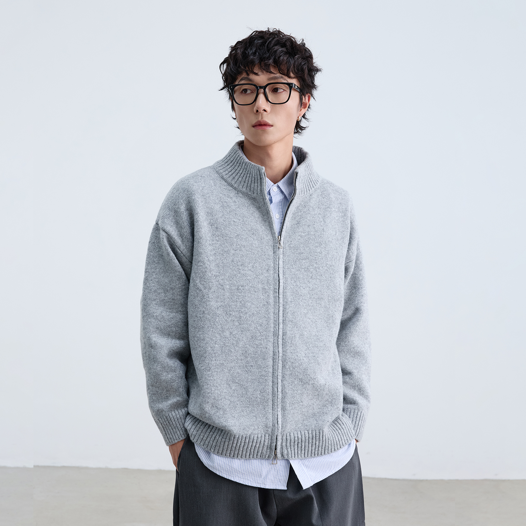 CEGFFH 同款立领双头拉链开衫毛衣外套男女潮牌针织衫上衣