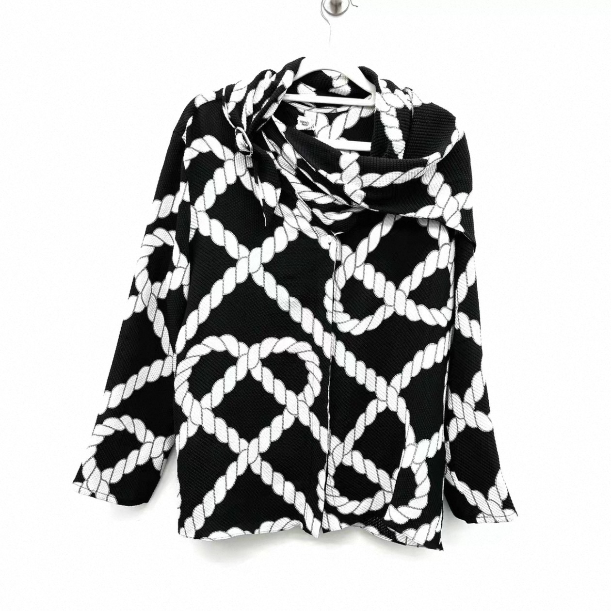 99新 Hermes/爱马仕 黑白锁链猪鼻扣复古印花女上衣外套42码2470