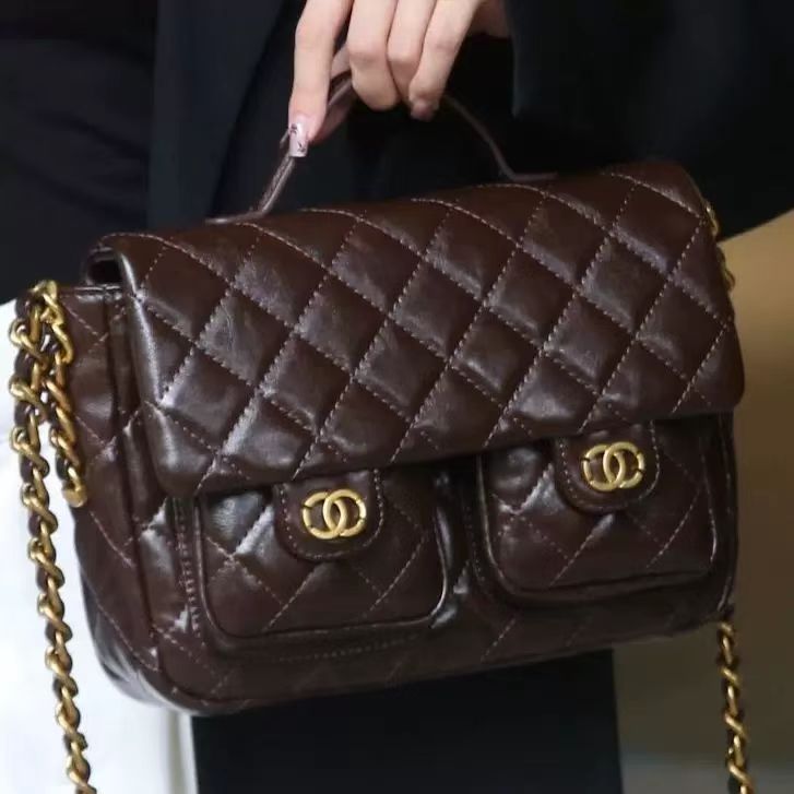 小香风菱格链条手提公文包2025秋冬新款时尚休闲邮差包单肩斜挎包