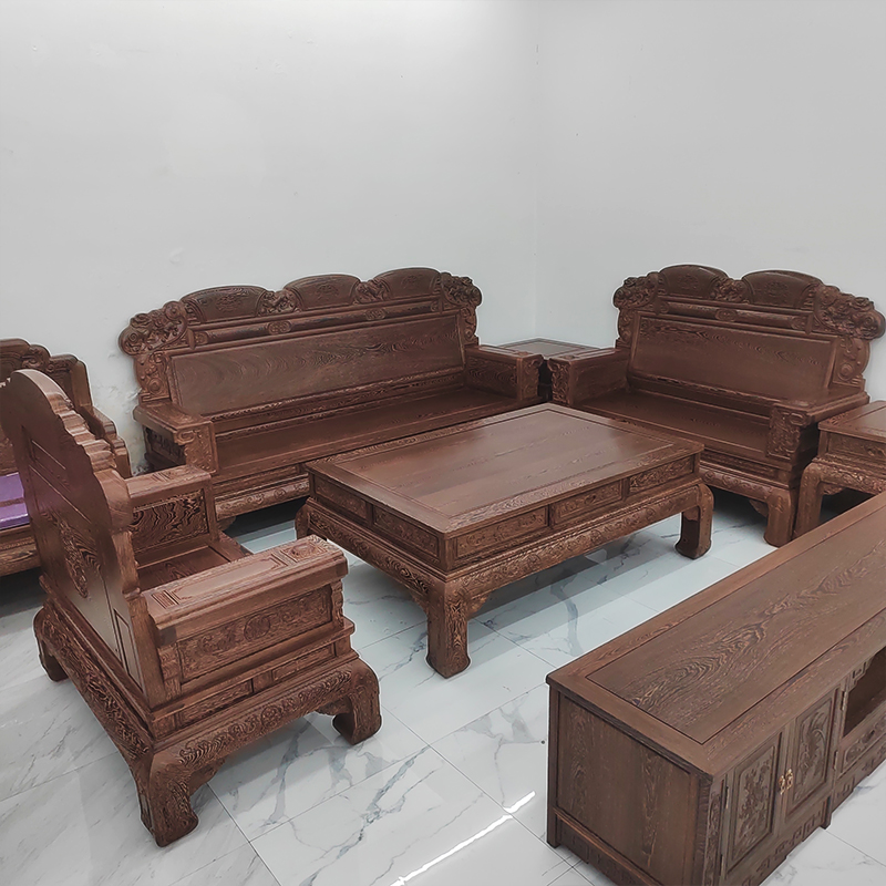 红木鸡翅木鸿韵雕刻沙发茶几角几组合客厅家具仿古沙发123六件套