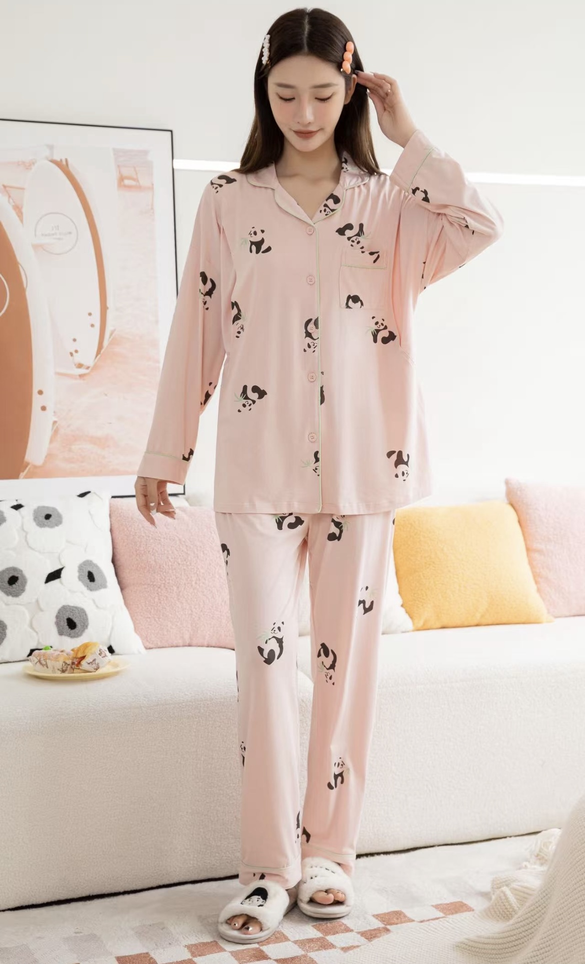 小熊猫莱卡棉孕产妇睡衣宽松舒适喂奶哺乳家居服夏季月子服