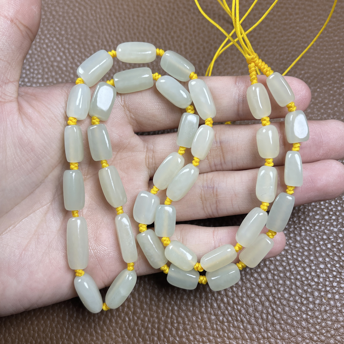 和田玉 暖白长条链 项链 吊坠链 男女款 60cm