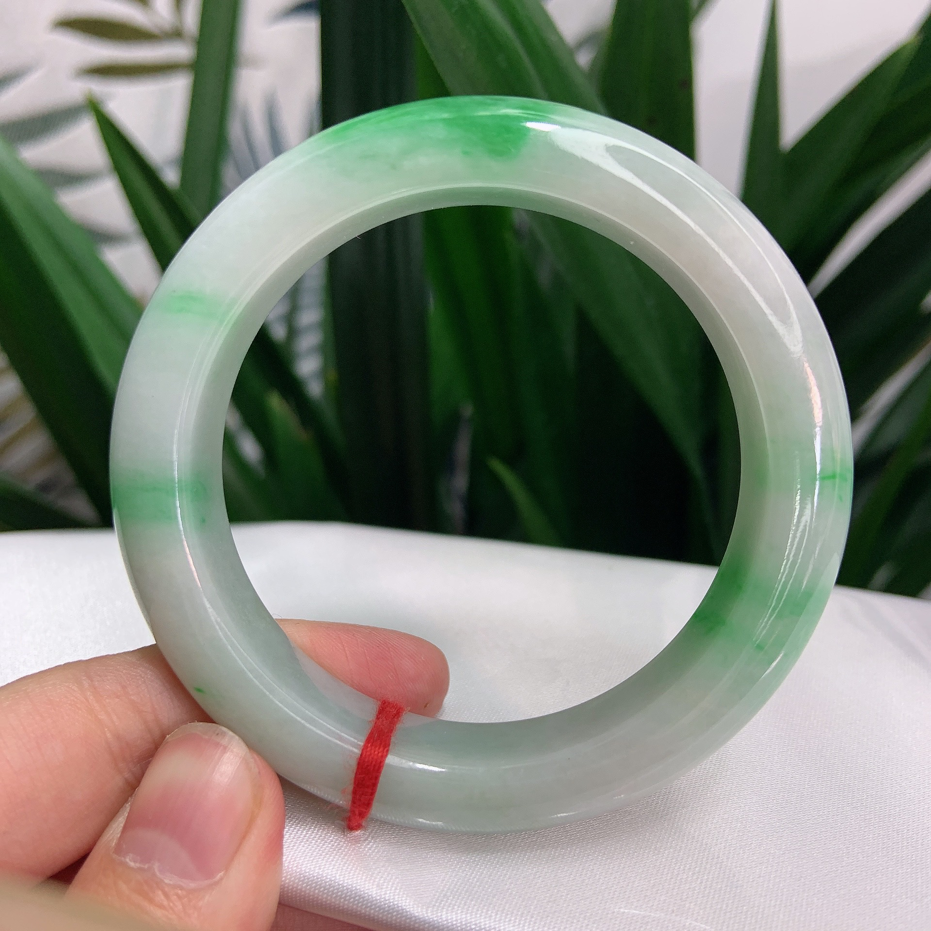 0920号缅甸天然A货翡翠手镯52-53圈口飘花正圈镯