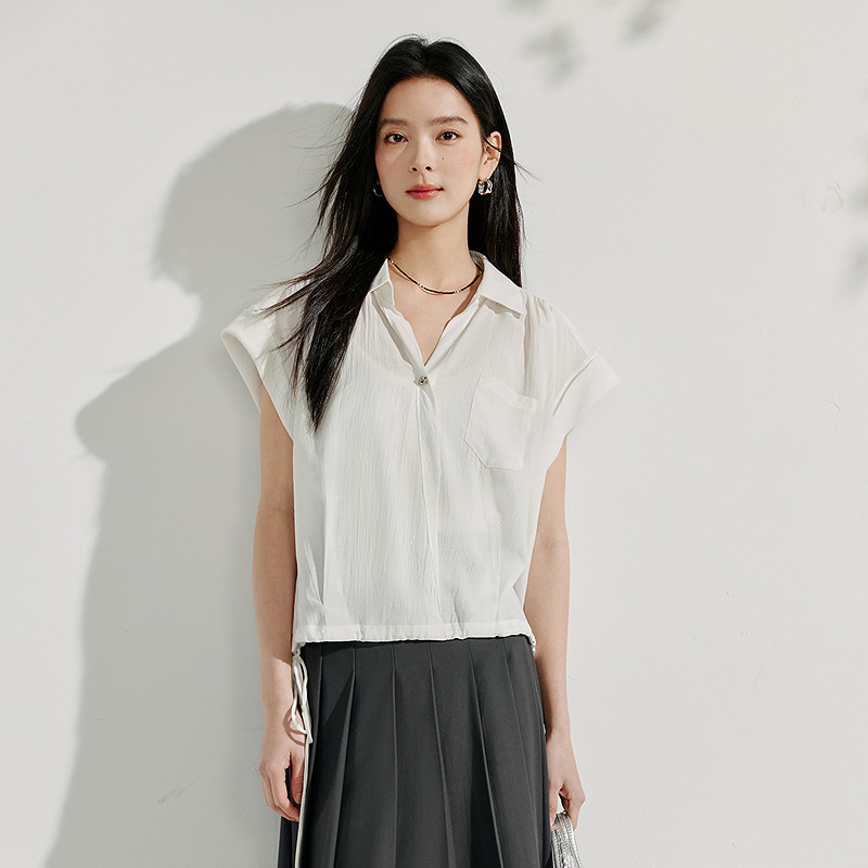 【恋夏穿搭】茵曼夏季时尚简约小飞袖衬衣通勤显瘦休闲宽松上衣女