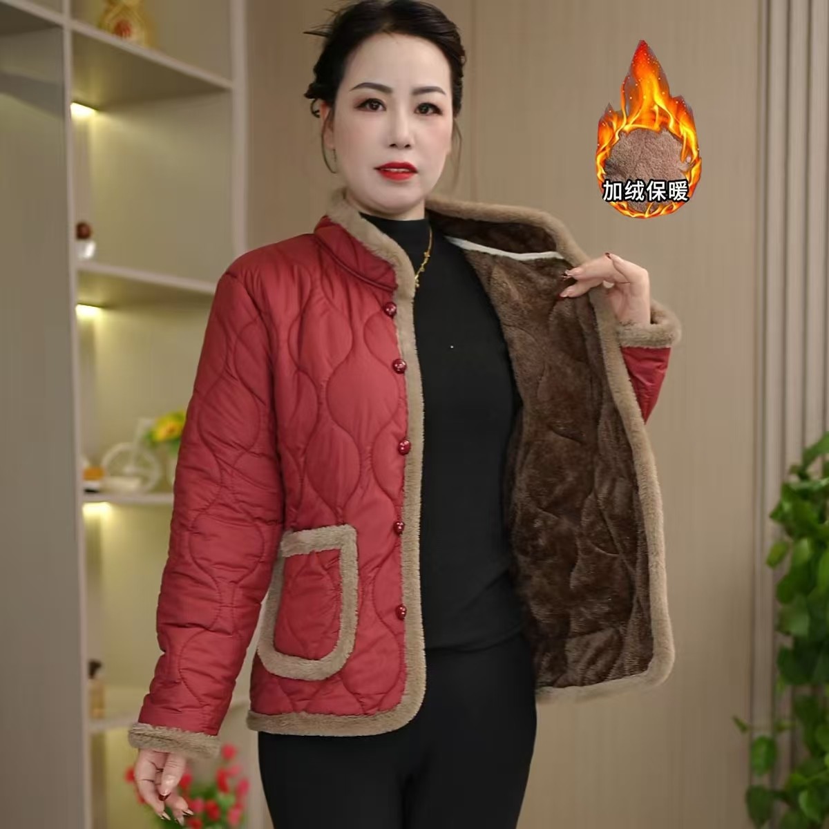中老年女装特大码妈妈冬季棉袄外套宽松时尚保暖气质妈妈装加绒