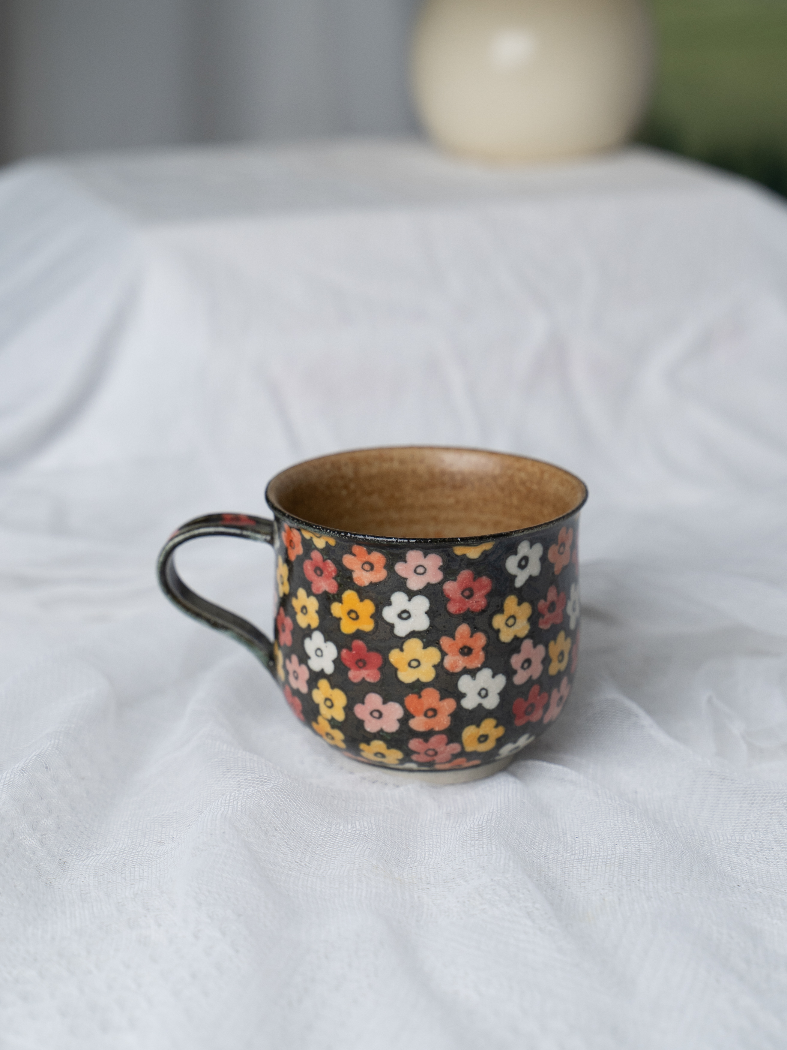 上禾下皿 | 粗陶红橙小碎花系列胖胖马克杯