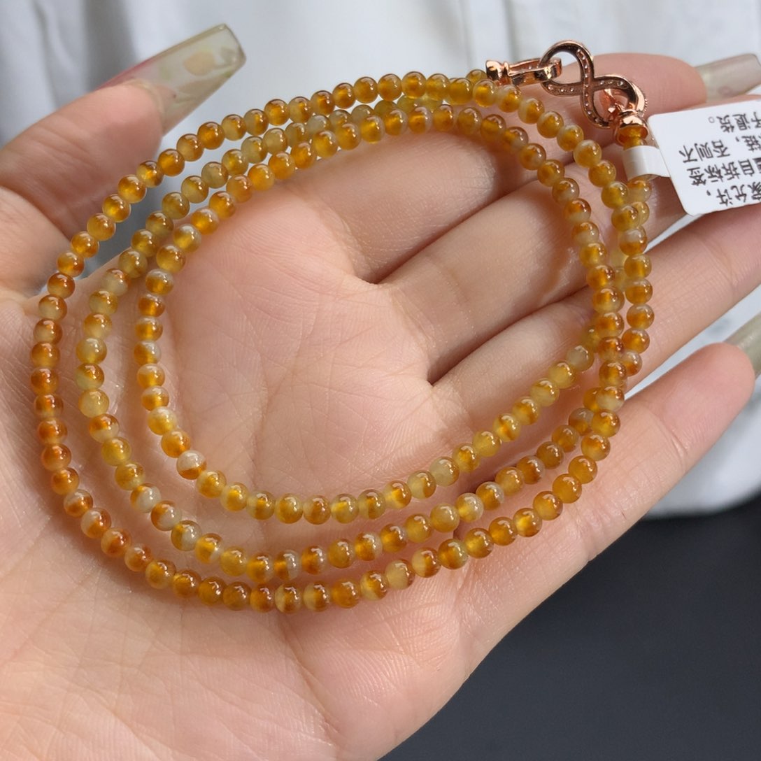 翡翠手链未镶嵌卡3.4冰胶鸳鸯黄翡