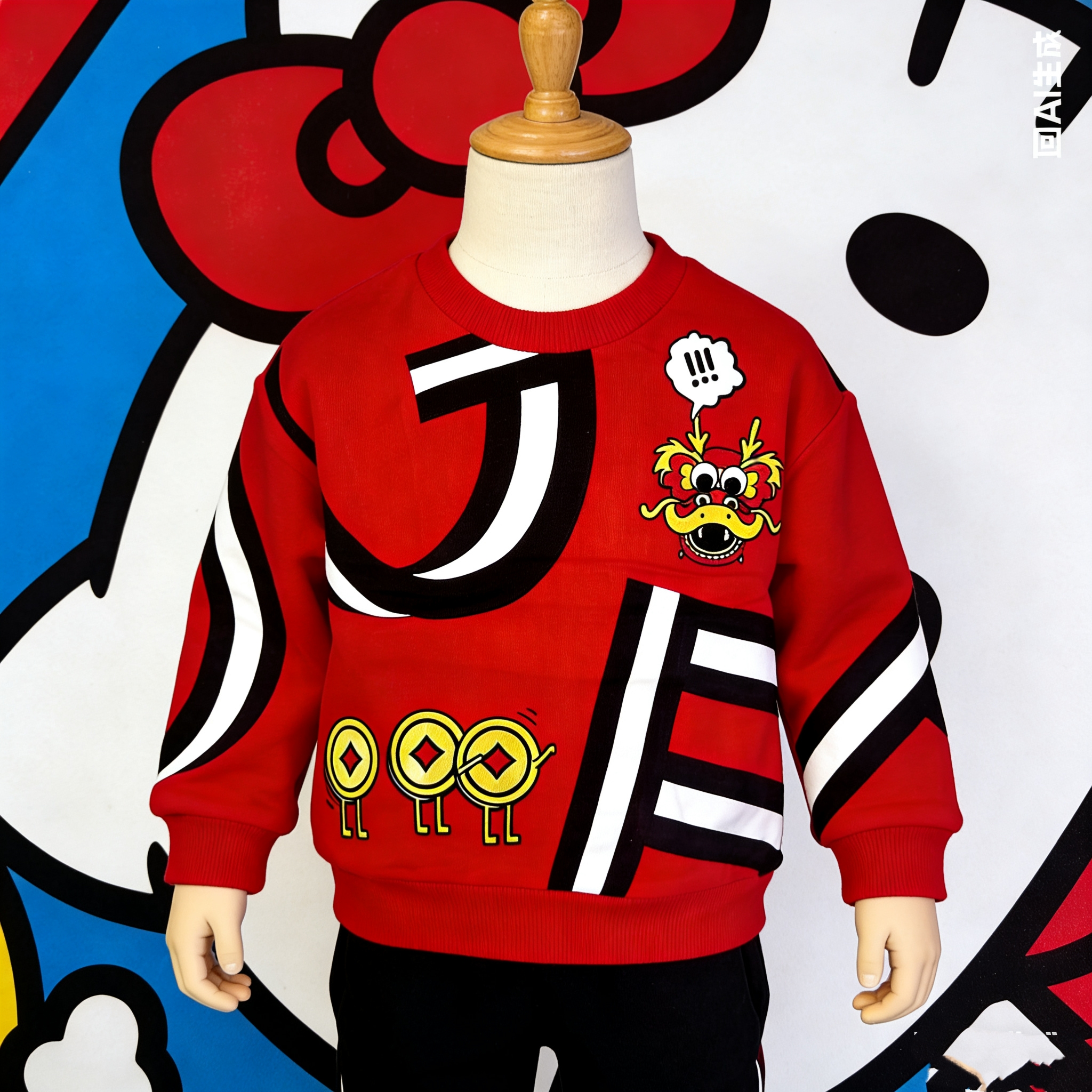 【新年款】儿童红色加绒加厚秋冬卫衣拜年服