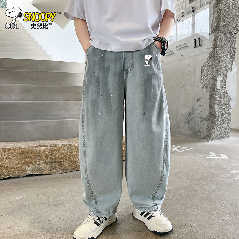 Snoopy/史努比男童夏季薄款宽松直筒牛仔裤中大童帅气韩版长裤潮