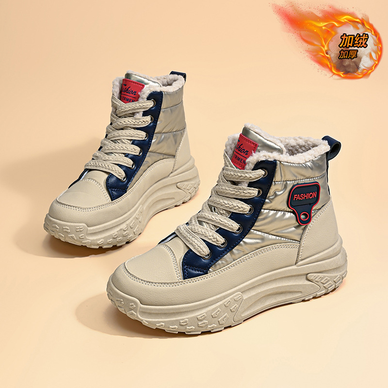 鞋子女新款2025冬季女鞋保暖高帮雨伞布加绒短靴厚底增高棉鞋潮鞋