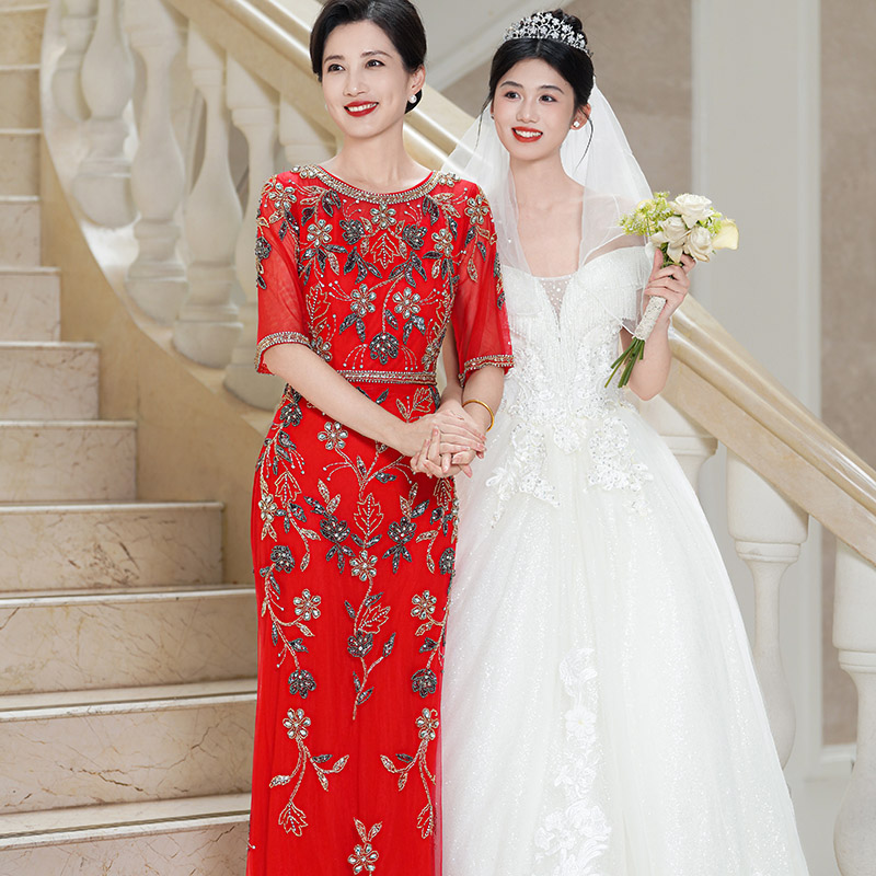 5989高端轻奢演出年会主持人晚礼服裙端庄大气结婚喜妈妈婚宴礼服