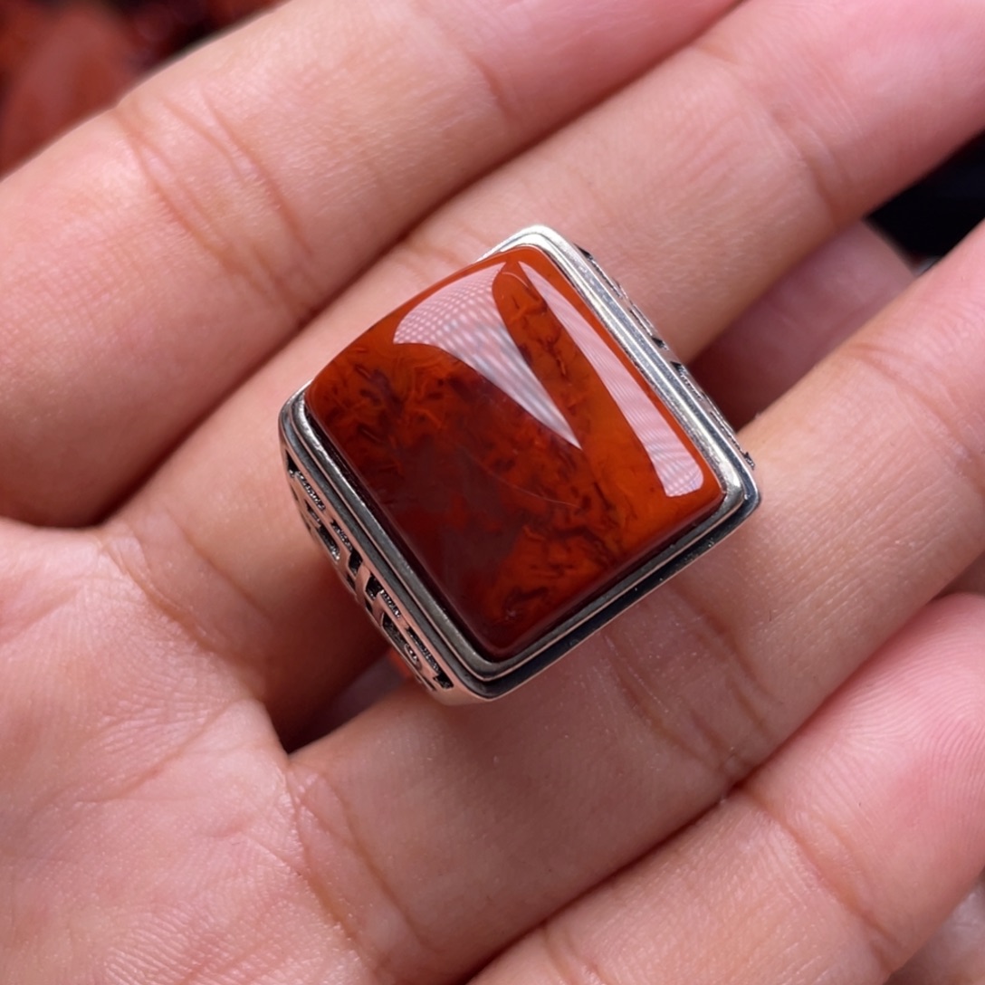 南红玛瑙珠宝奇石银S925镶嵌戒指