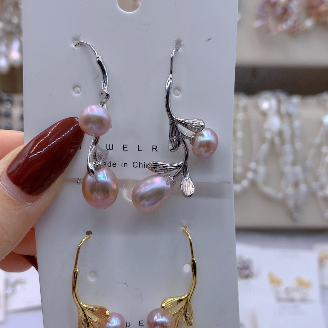 淡水珍珠耳饰银S925镶嵌