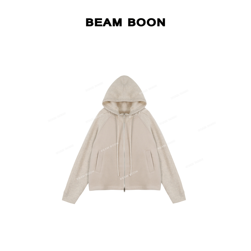 【奥本暮色】澳洲进口超细羊毛拼接双面呢软糯防风保暖连帽外套