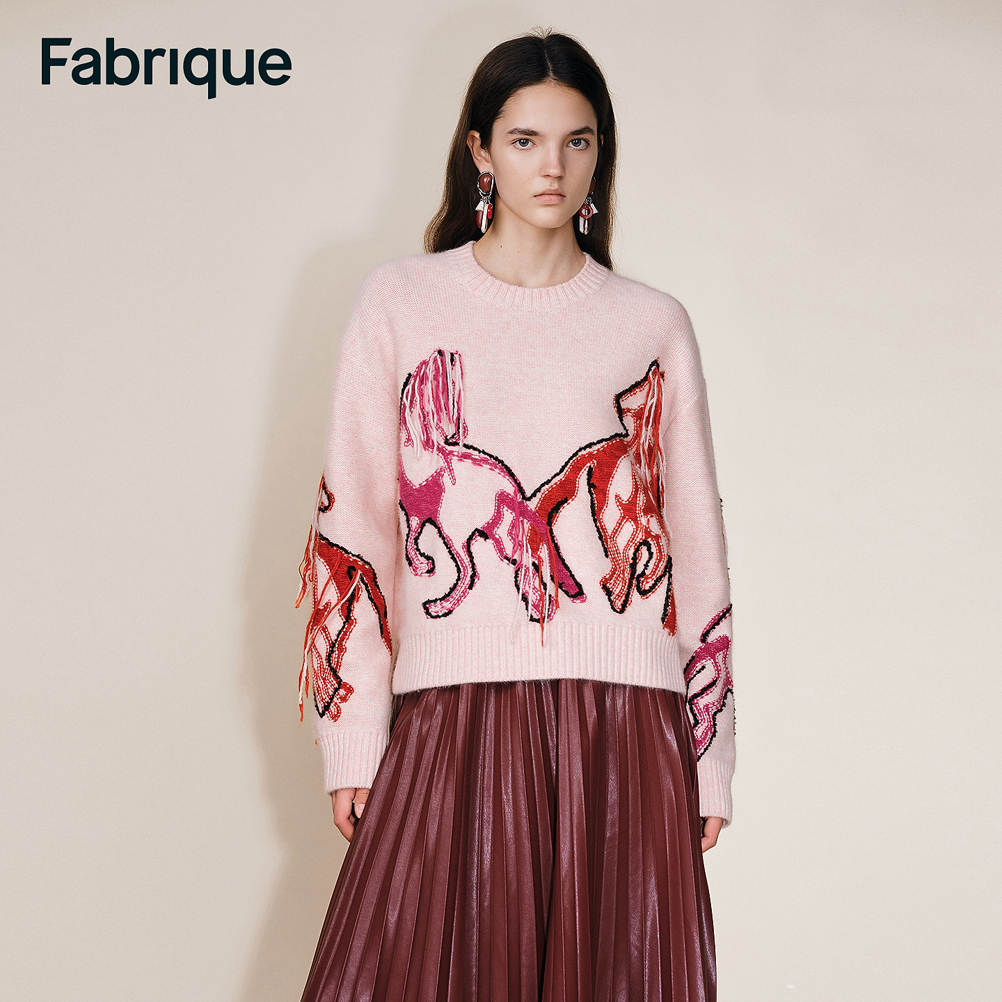 Fabrique Charlotte 马蒂斯舞蹈绵羊毛手工刺绣圆领针织生肖毛衣