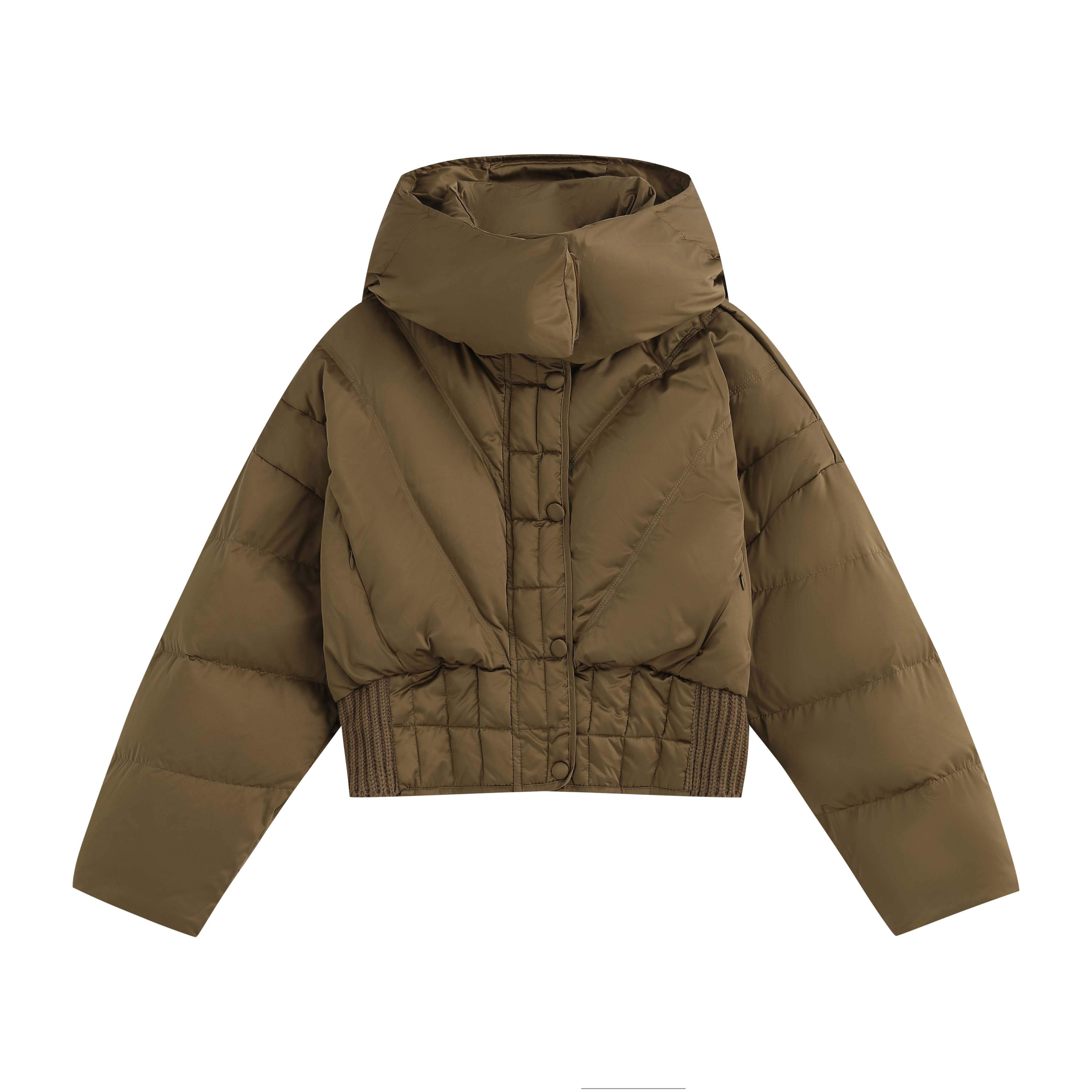 冬季连帽厚款针织拼接收口保暖羽绒服D24018