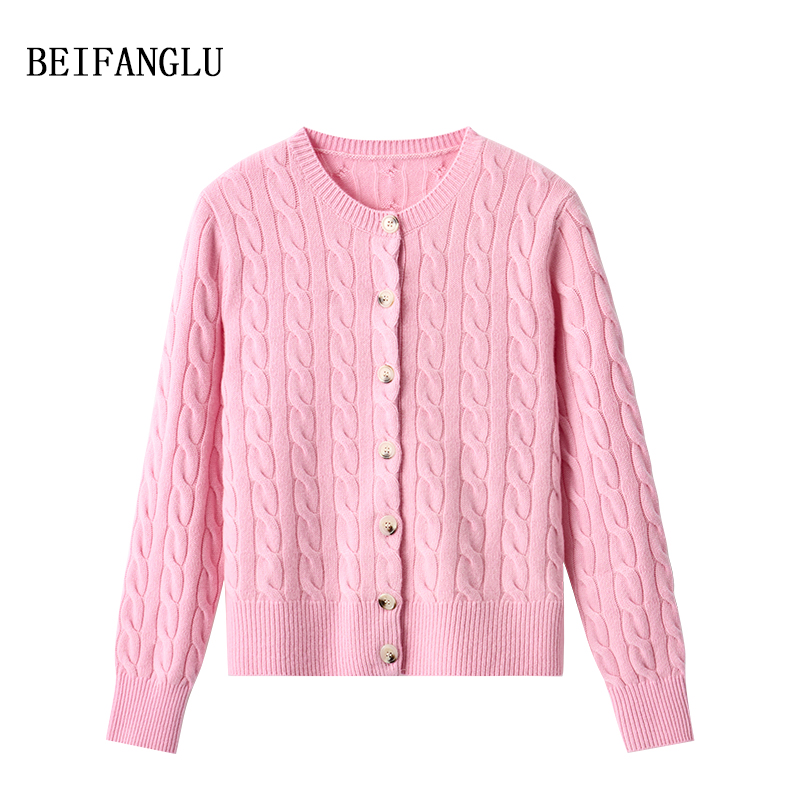 北方鹿重磅加厚100绵羊毛早秋气质纯色针织外套26005