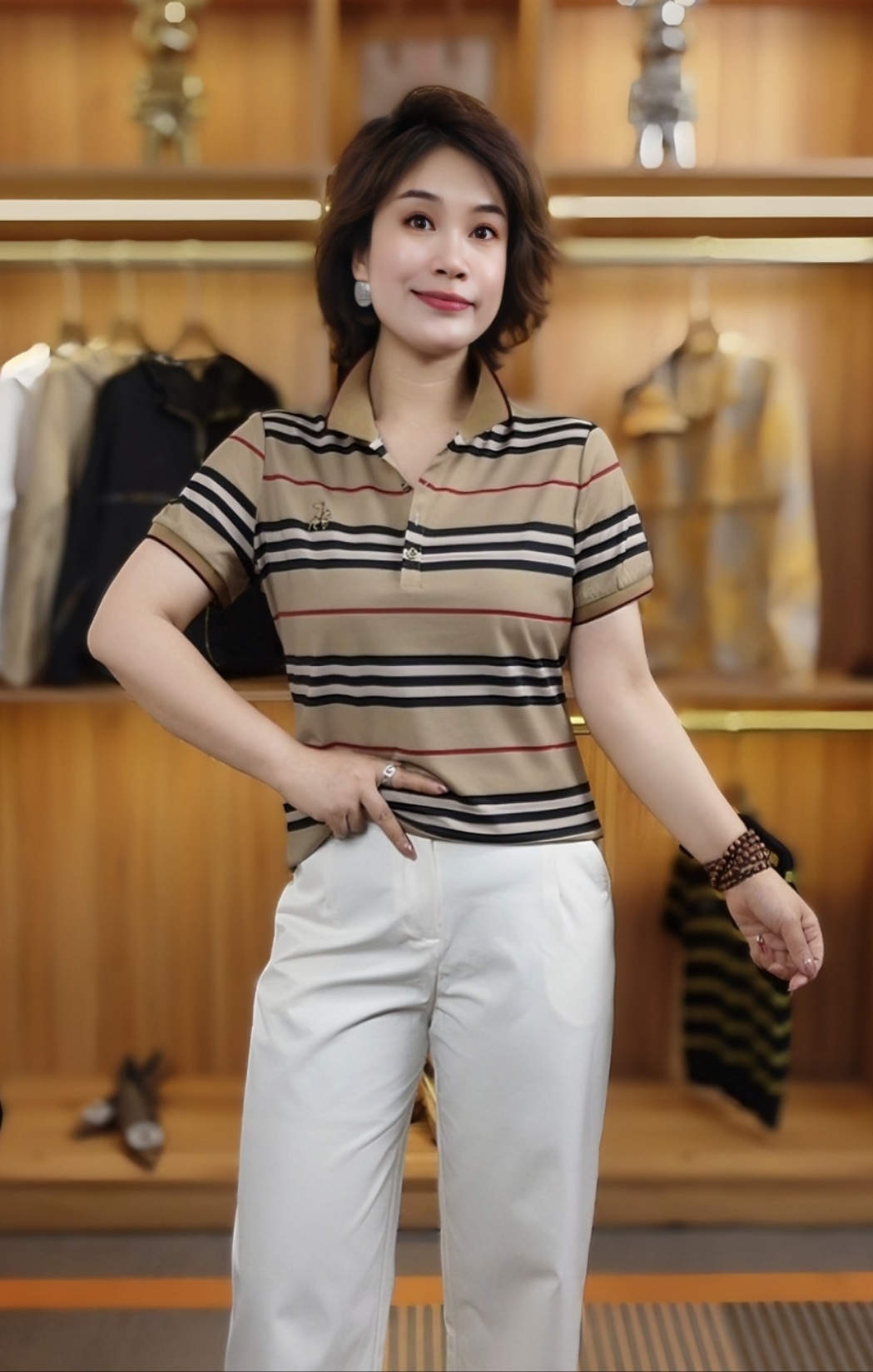 伴月伊人高定系列经典条纹polo衫（1211）