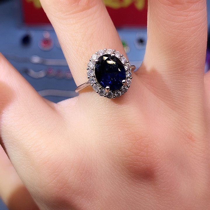 蓝宝石戒指银S925镶嵌