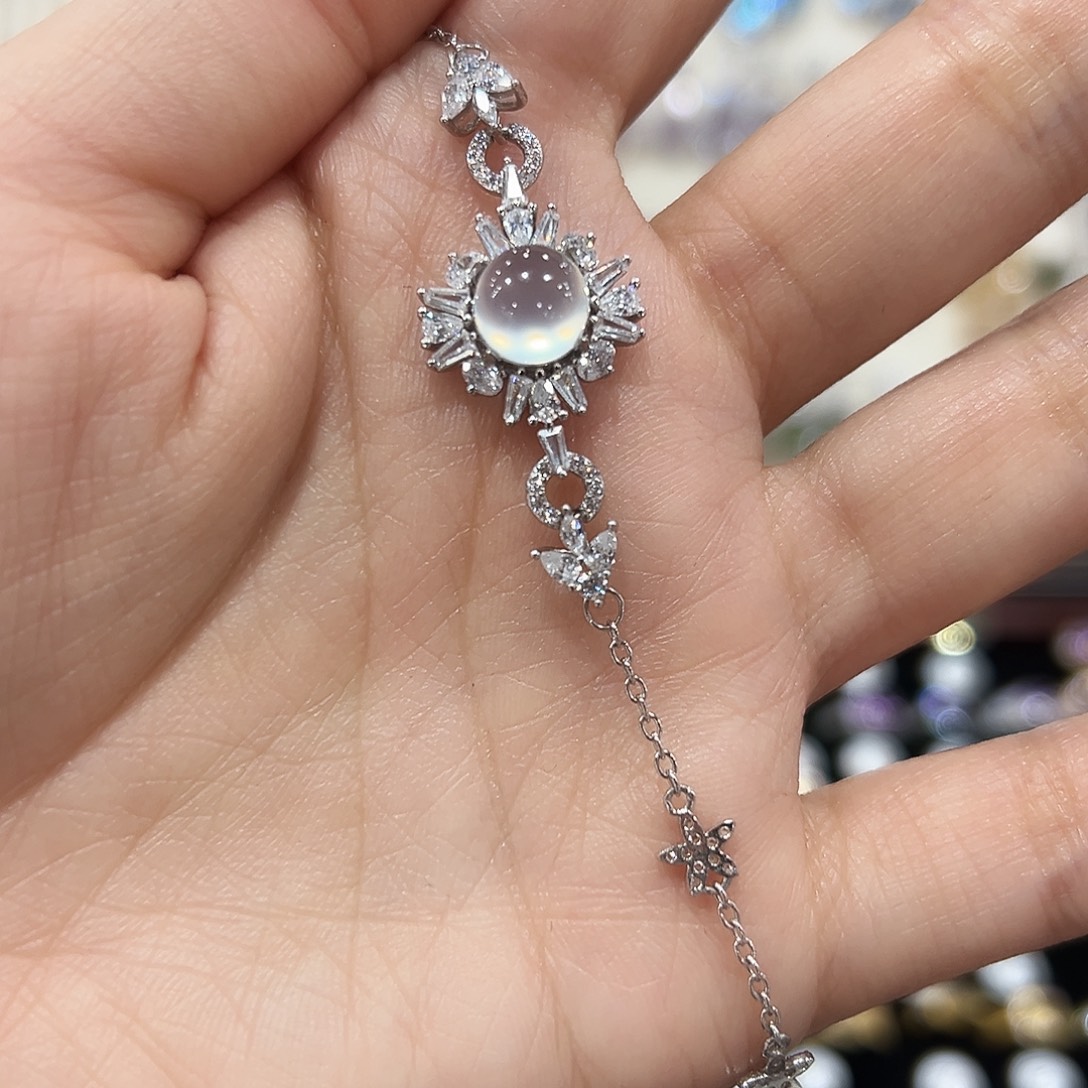 江***）蛇纹石玉银S925镶嵌手链