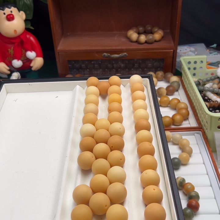 菩提根/象牙果手串美***3卡21圆珠干磨微瑕