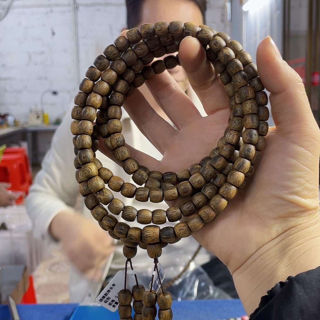 沉香手串海南老白棋鼓珠长串0.8/29克多样性发一
