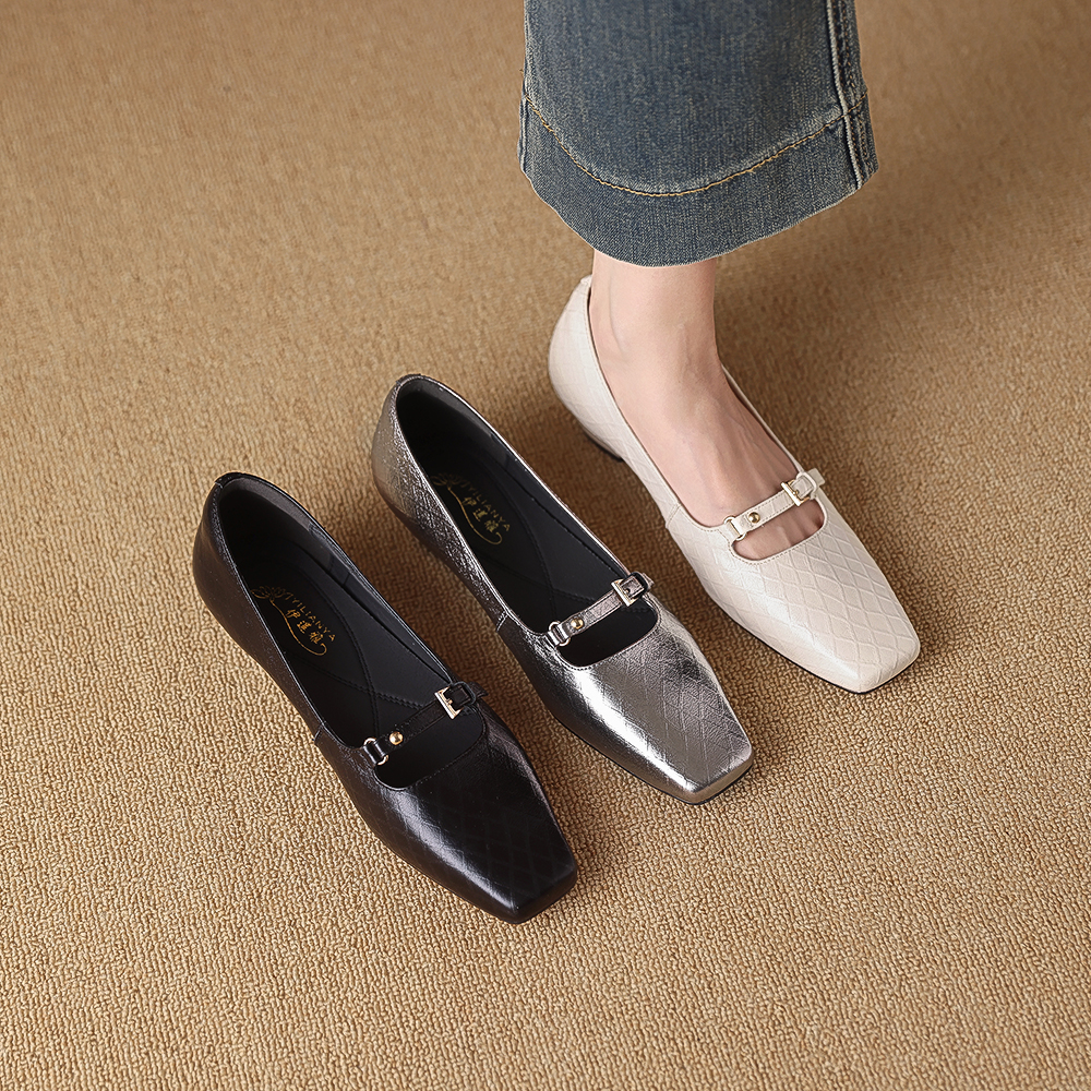 1898-2法式玛丽珍单鞋女春季新款粗跟中跟鞋小方头一字带鞋子