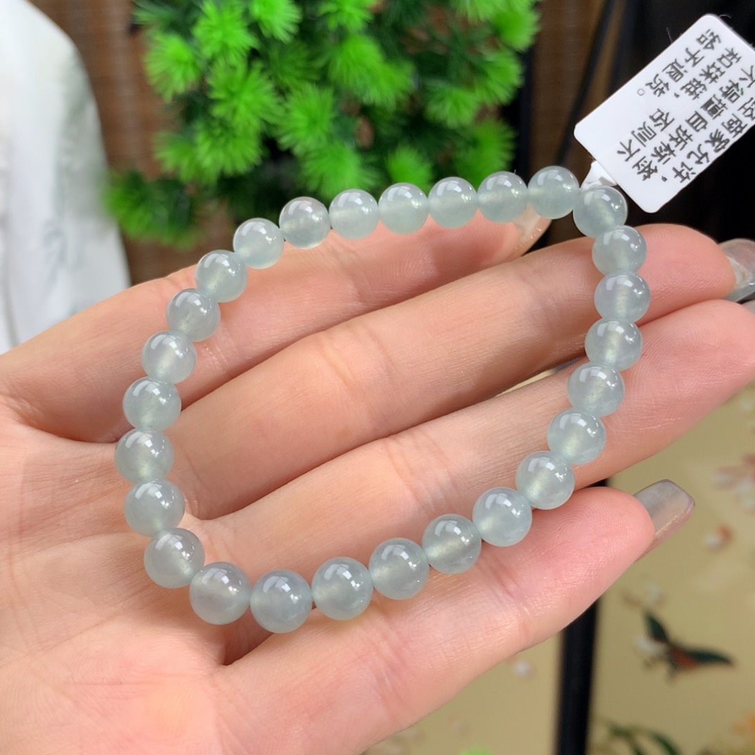 翡翠手链未镶嵌冰蓝底手链卡6.6m m