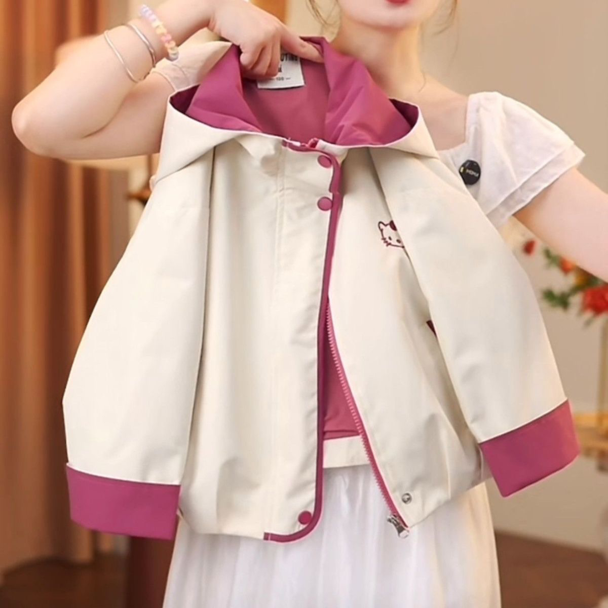 女童2025秋季新款撞色洋气外套复古见外包装春秋百搭冲锋衣春夏