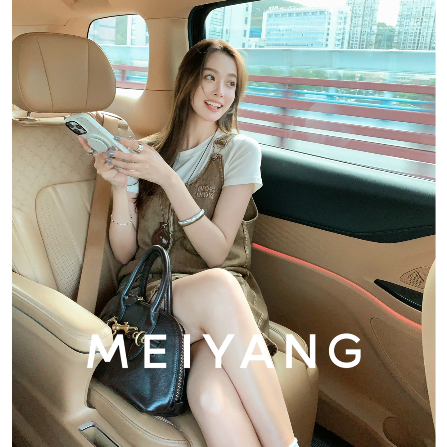 美洋MEIYANG【商场同款】可可背带裙立体贴布刺绣拉链牛仔裙夏季