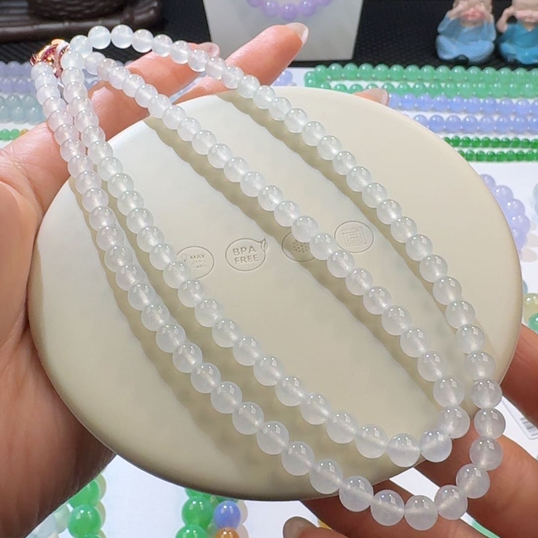翡翠手链未镶嵌正冰白月光长串6mm