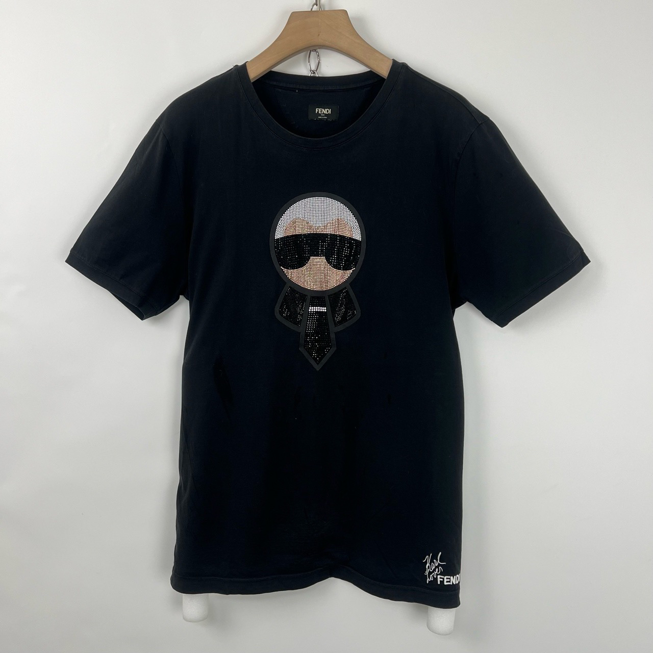 95新 FENDI/芬迪 54码/老佛爷烫钻刺绣短袖/05133