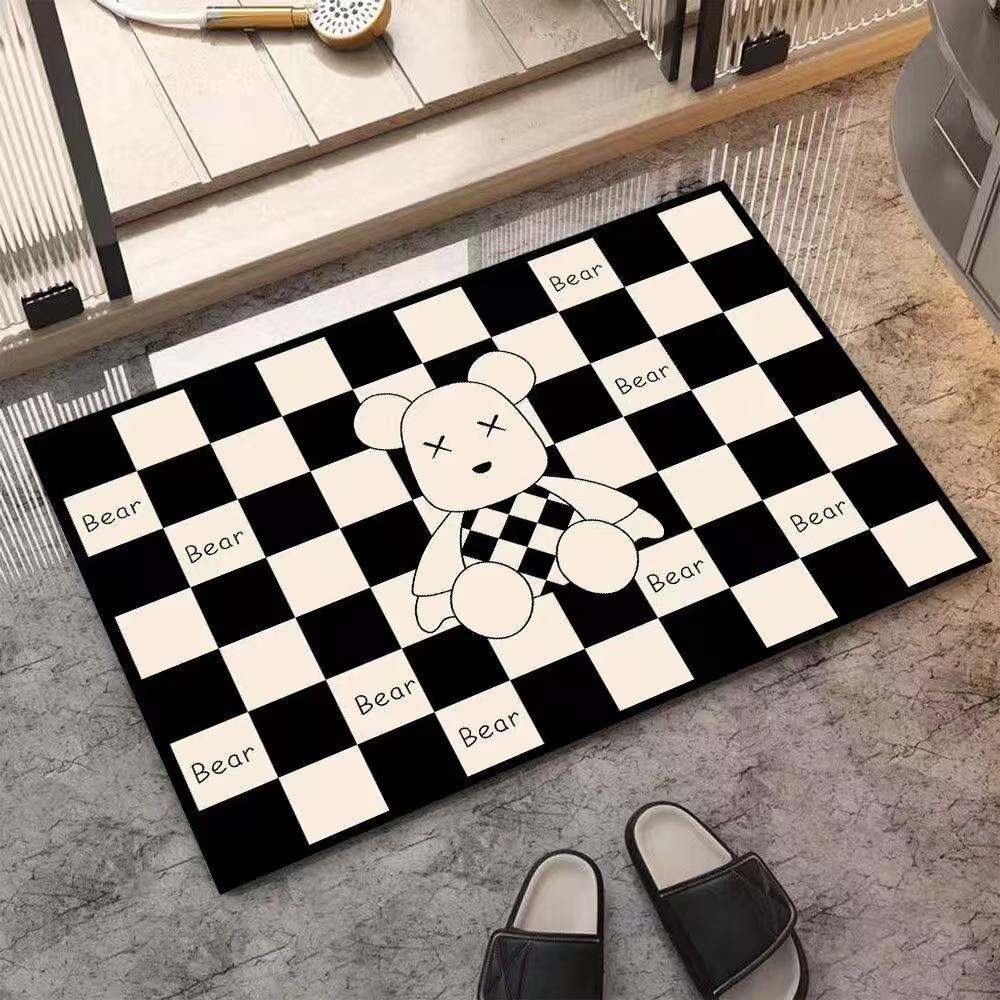 60*90CM  格子熊家用地垫浴室吸水速干卫生间门口防滑脚垫