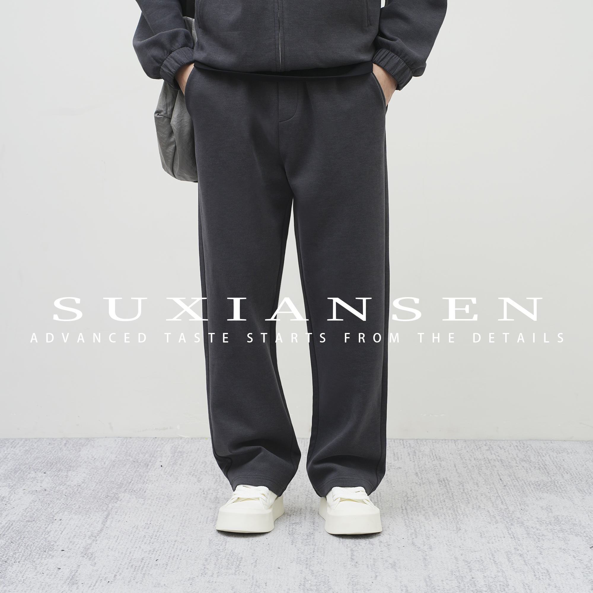 【大头叔叔】杰N亚元素轻奢点缀双面羊毛混直筒垂感休闲裤DDK7156